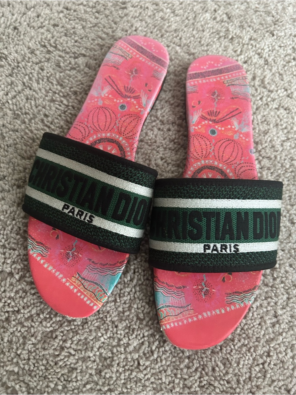 Dior pink Patterned Logo Slide Sandals